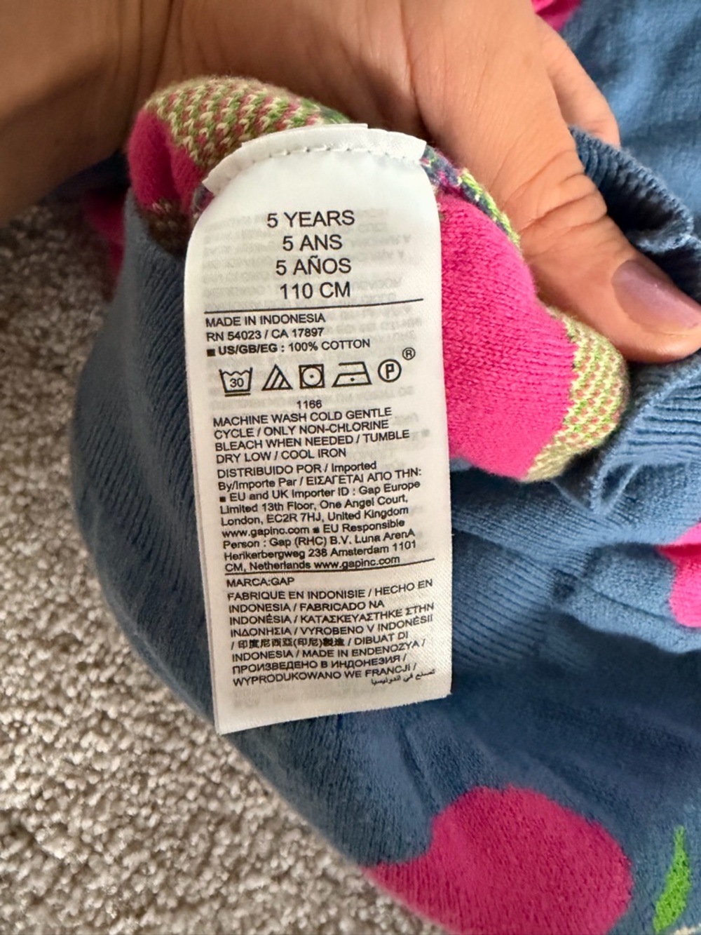 GAP Blue Crewneck Sweater with Pink Apple Print - Picture 4 of 4